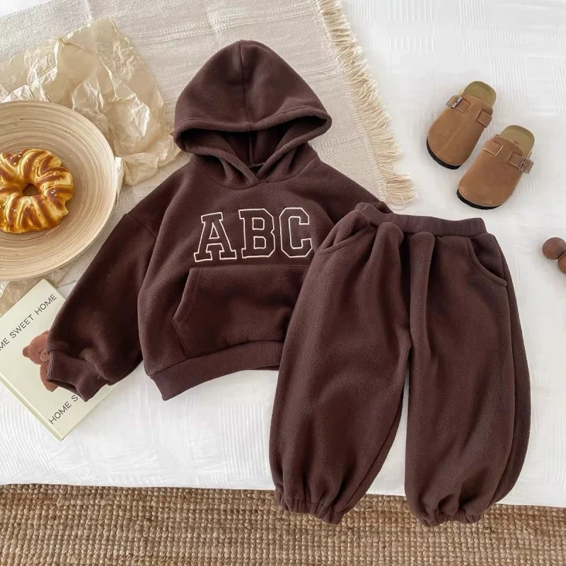 Children Autumn Winter Letter Plus Velvet Warm Hoodies Set Boy Girl Baby Fleece Thick Tops+Pants 2pcs Kid Cotton Sweatshirt Suit
Children Autumn Winter Letter Plus Velvet Warm Hoodies Set Boy Girl Baby Fleece Thick Tops+Pants 2pcs Kid Cotton Sweatshirt Suit