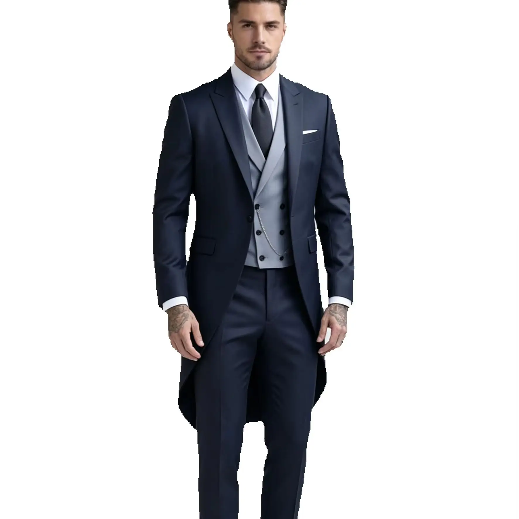 Navy Blue Men Tailcoat Formal Dress 3PCS Suit Swallow Tail Coat Male Jacket Vest Pants for Party Wedding Dance Magic Performance
Navy Blue Men Tailcoat Formal Dress 3PCS Suit Swallow Tail Coat Male Jacket Vest Pants for Party Wedding Dance Magic Performance