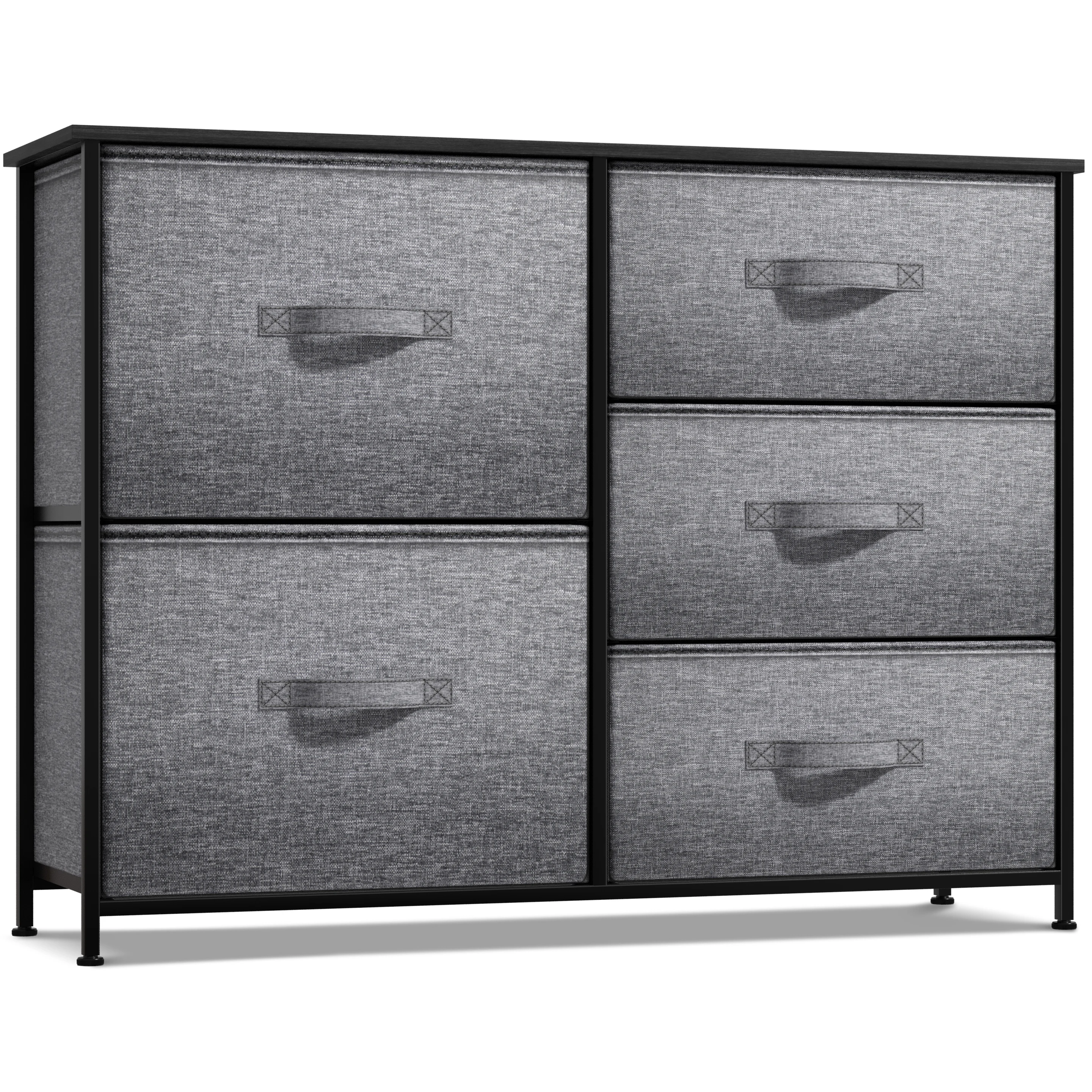 5 Drawer Dresser Storage Chest with Steel Frame, Wood Top, Fabric Bins, Black
5 Drawer Dresser Storage Chest with Steel Frame, Wood Top, Fabric Bins, Black
