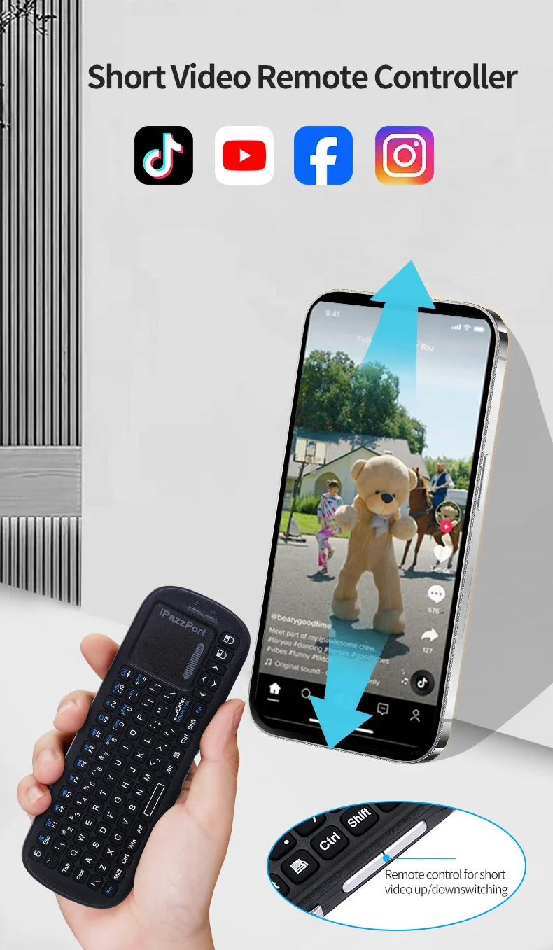 iPazzPort Mini Bluetooth с сенсорной панелью, короткий видеоконтроллер, специально предназначенный для катушек для Instagram, шорт для YouTube
iPazzPort Mini Bluetooth с сенсорной панелью, короткий видеоконтроллер, специально предназначенный для катушек для Instagram, шорт для YouTube