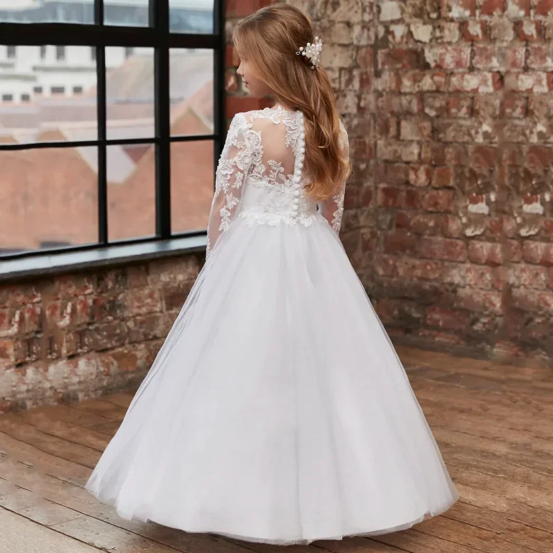 Birthday Banquet First Communion Gowns Flower Girl Dresses White Tulle Lace Flory Appliques Long Sleeve For Wedding
Birthday Banquet First Communion Gowns Flower Girl Dresses White Tulle Lace Flory Appliques Long Sleeve For Wedding