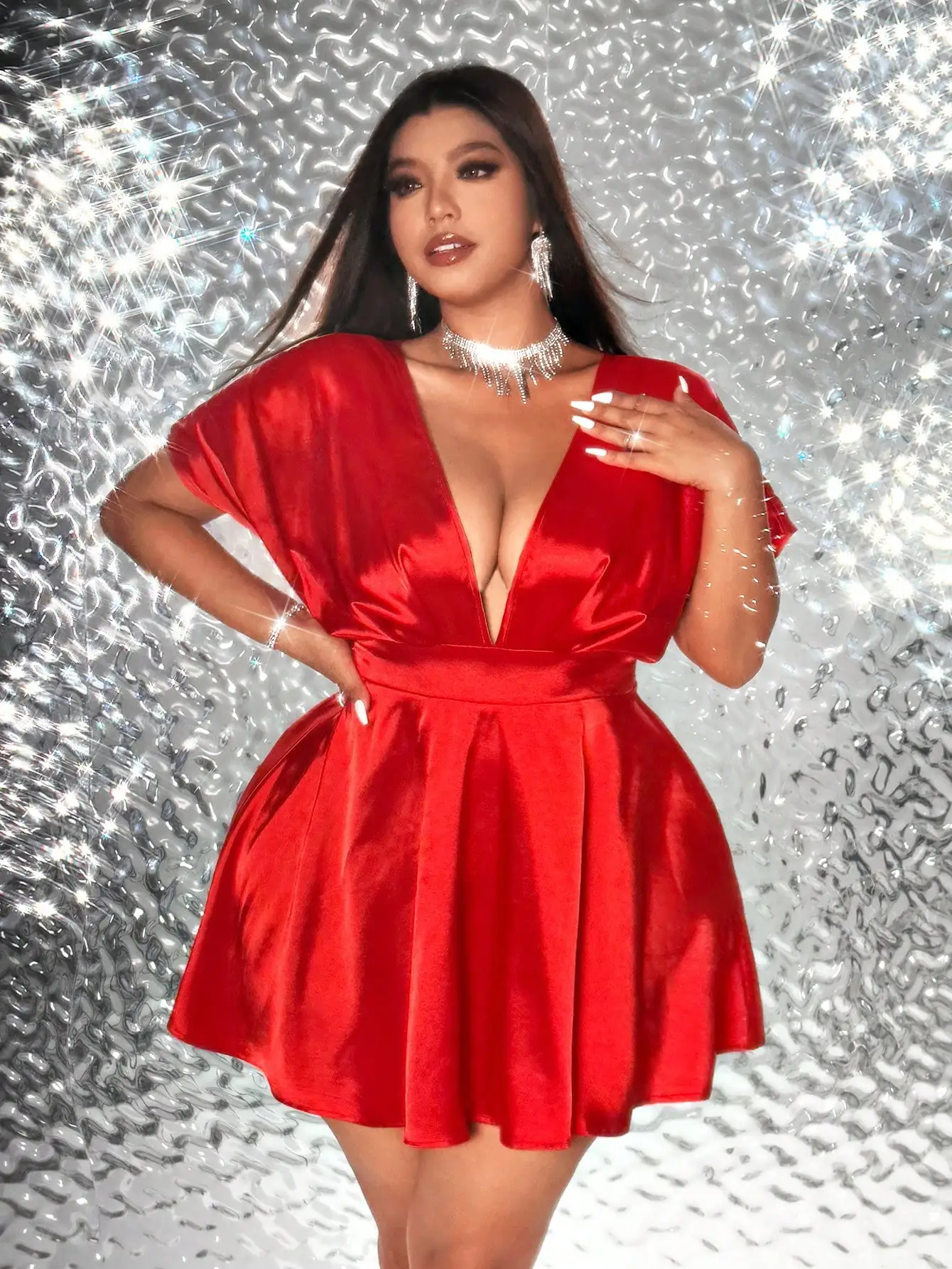 Plus Size Sexy V-Neck Short Party Dress Solid Red Mini Dress For Women
Plus Size Sexy V-Neck Short Party Dress Solid Red Mini Dress For Women