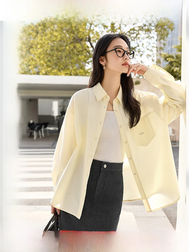 Lacele Goose Yellow Collar Shirt Women's Loose Fit Embroidered Letter Fashion Cardigan Top Breathable Long Sleeve Casual Style
Lacele Goose Yellow Collar Shirt Women's Loose Fit Embroidered Letter Fashion Cardigan Top Breathable Long Sleeve Casual Style