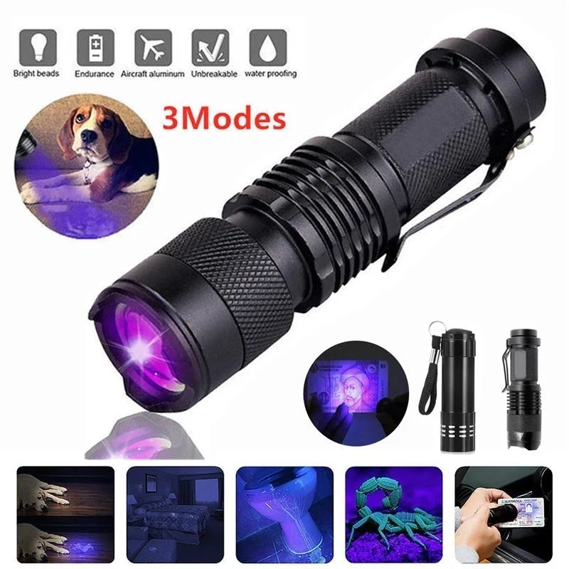 Mini UV Flashlight Black Light LED 395nm Ultraviolet Blacklight Detector Aluminum Torch Light UV Lamp Zoomable 3 Modes
Mini UV Flashlight Black Light LED 395nm Ultraviolet Blacklight Detector Aluminum Torch Light UV Lamp Zoomable 3 Modes