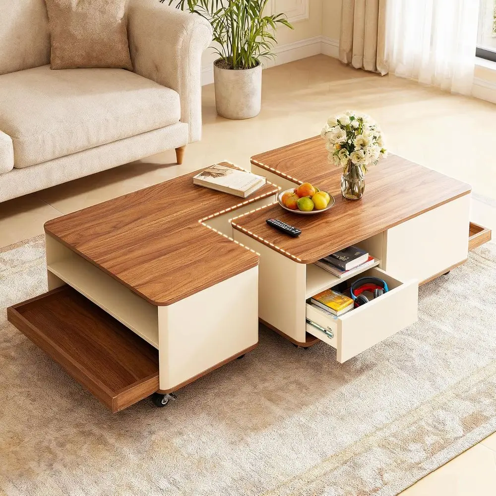 Convertible L-Shape Wood Coffee Table Set for 2 with Wheels, Small Nesting End Tables for Living Room, Space-Saving Flexible Lay
Convertible L-Shape Wood Coffee Table Set for 2 with Wheels, Small Nesting End Tables for Living Room, Space-Saving Flexible Lay
