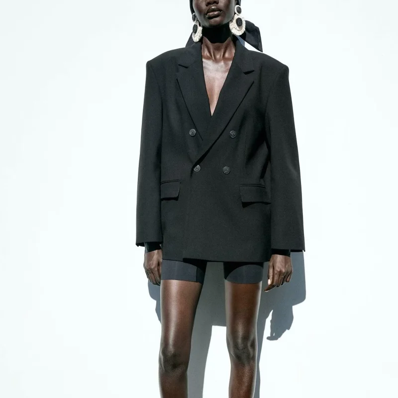 European and American style 2025 early autumn new style with shoulder pads temperament versatile double-breasted suit jacket 
European and American style 2025 early autumn new style with shoulder pads temperament versatile double-breasted suit jacket