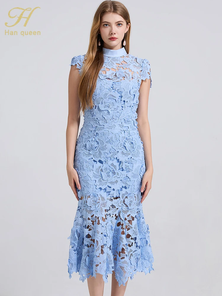 H Han Queen Summer 3D Flower Hollow Out Lace Fish Tail Dresses Slim Maxi Casual High end Luxury Chic Robe Long Party Dress
H Han Queen Summer 3D Flower Hollow Out Lace Fish Tail Dresses Slim Maxi Casual High end Luxury Chic Robe Long Party Dress
