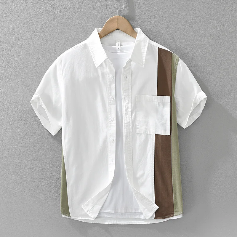 Summer men's Japanese splicing short sleeved shirt, fashionable and versatile, simple and artistic, casual and loose top
Summer men's Japanese splicing short sleeved shirt, fashionable and versatile, simple and artistic, casual and loose top