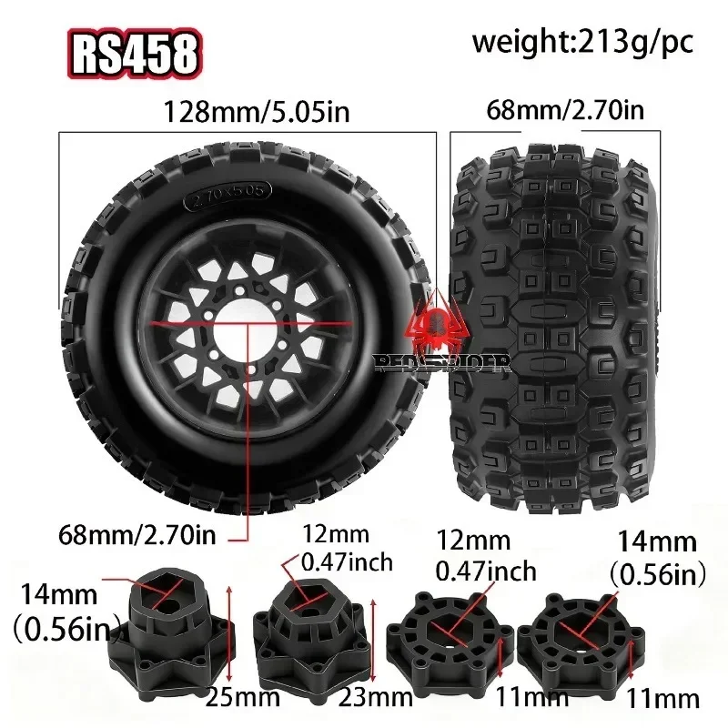 4pcs 128mm 1/10 Monster Stunt Truck general Tire 12mm and 14mm Hex for TRXS MAXX ARRMA Granite KRATON Outcast Tamiya Losi Red
4pcs 128mm 1/10 Monster Stunt Truck general Tire 12mm and 14mm Hex for TRXS MAXX ARRMA Granite KRATON Outcast Tamiya Losi Red