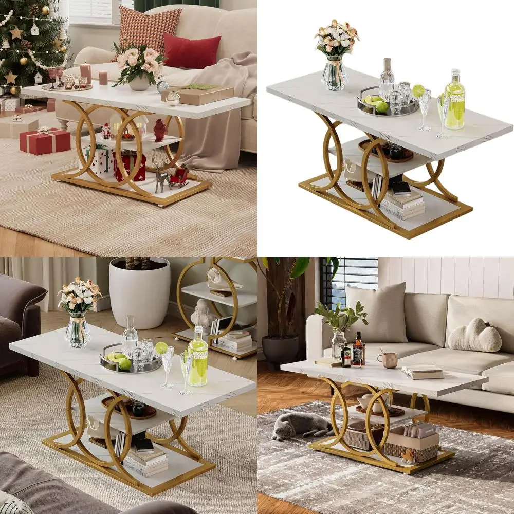 Modern 3-Tier Faux Marble Coffee Table with Storage, White Gold, Rectangle Design for Living Room, Office, Bedroom (L-47)
Modern 3-Tier Faux Marble Coffee Table with Storage, White Gold, Rectangle Design for Living Room, Office, Bedroom (L-47)