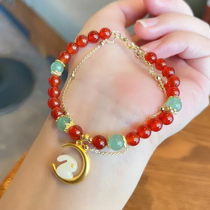 Fashion Ethnic The Rabbit Bring Happiness Natural Red Green Agate Little Moon Hare Bracelet for Women Girlfriend Birthday Gift
Fashion Ethnic The Rabbit Bring Happiness Natural Red Green Agate Little Moon Hare Bracelet for Women Girlfriend Birthday Gift
