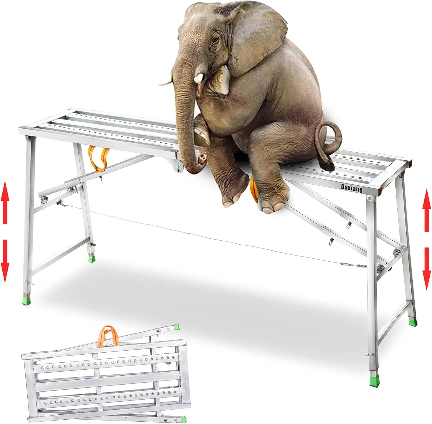 Portable Scaffolding Platform 55(L) x15(W) x27-43(H)'' Work Platform Adjustable Height Steel 600 LBS Load Capacity Folding Step
Portable Scaffolding Platform 55(L) x15(W) x27-43(H)'' Work Platform Adjustable Height Steel 600 LBS Load Capacity Folding Step