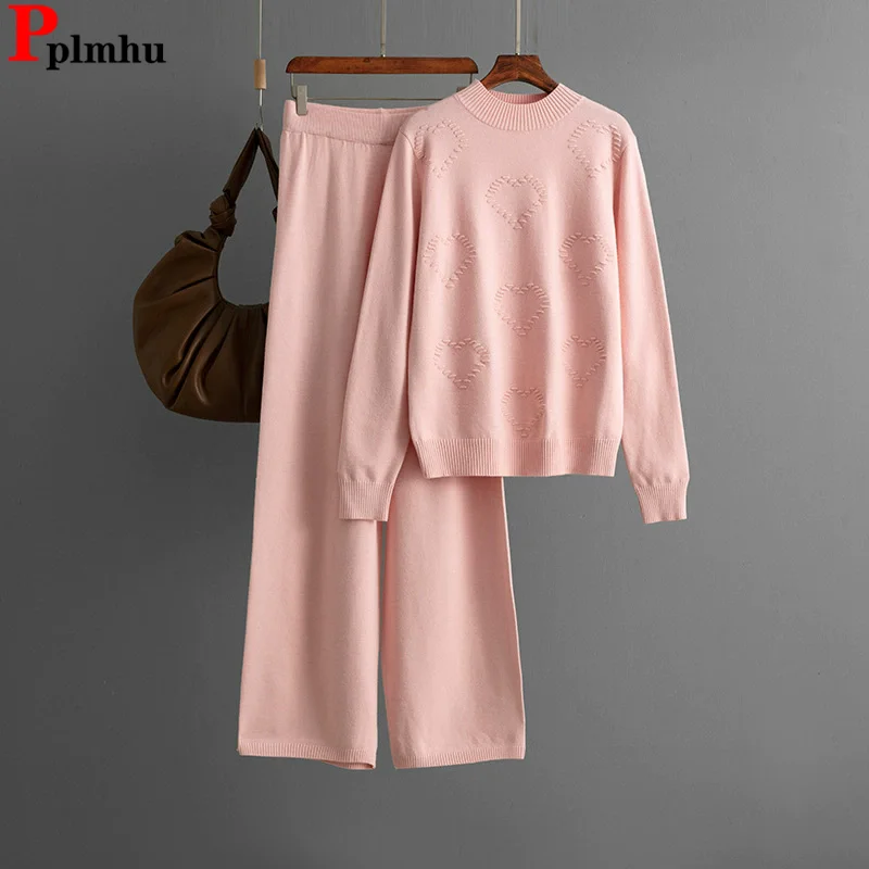 Korean Design Knitted 2 Piece Sets Women O-neck Long Sleeve Knit Pullover Sweater Conjuntos High Waist Straight Pants Outfit New
Korean Design Knitted 2 Piece Sets Women O-neck Long Sleeve Knit Pullover Sweater Conjuntos High Waist Straight Pants Outfit New