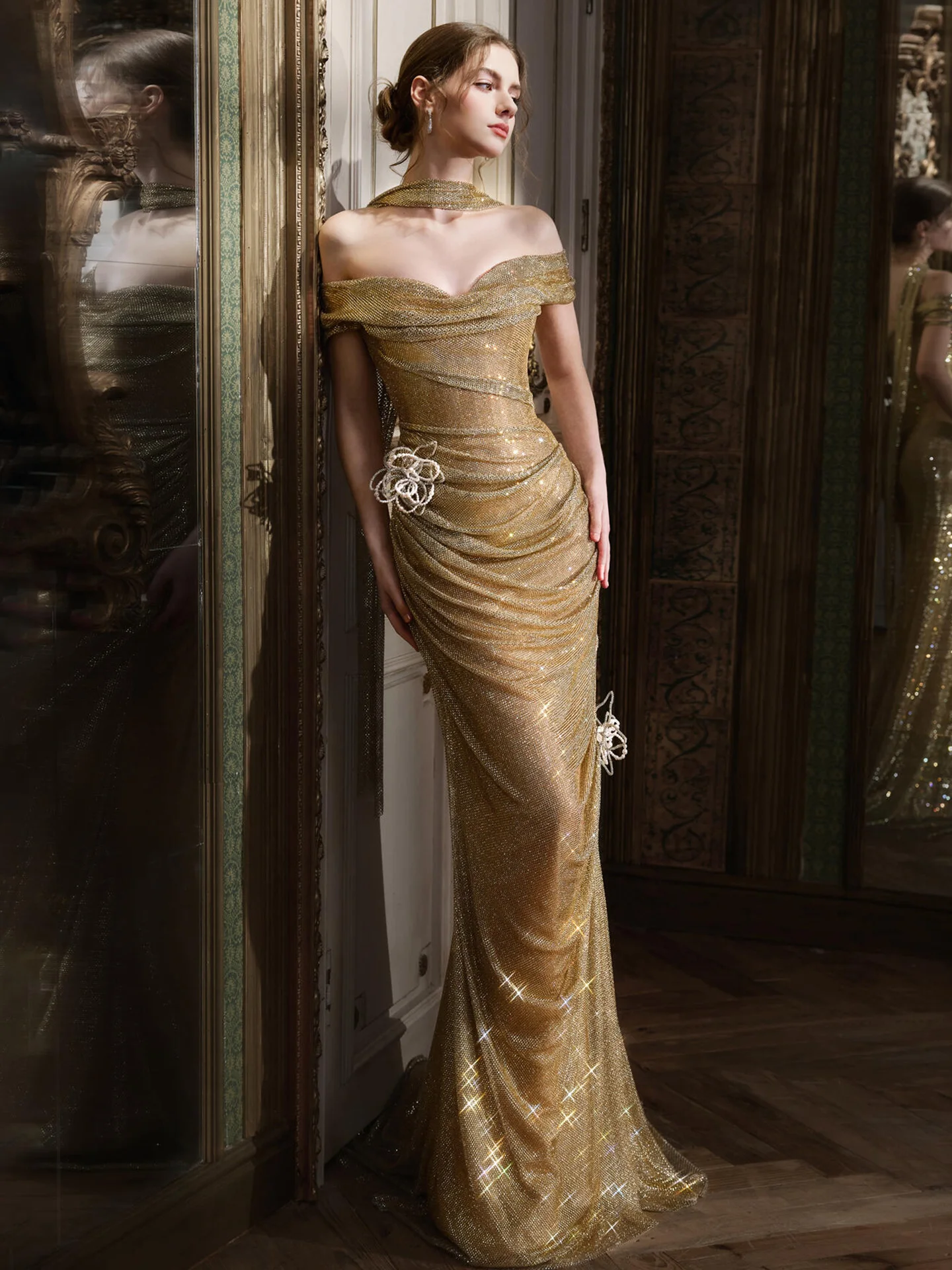 Shiny Sequin One-Shoulder Evening Gown Women's High Waist Slim Fit Gold Birthday Wedding Dress Princess Style Zipper Back Lon...
Shiny Sequin One-Shoulder Evening Gown Women's High Waist Slim Fit Gold Birthday Wedding Dress Princess Style Zipper Back Lon...