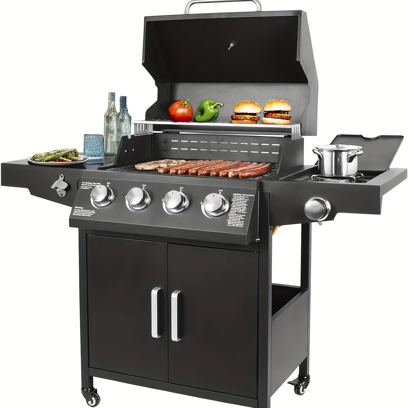Propane Gas Grill 4 Burners With Side Burner Freestanding Grill Cart With Wheels For Outdoor Garden Cooking Barbecue Grill, Black
Propane Gas Grill 4 Burners With Side Burner Freestanding Grill Cart With Wheels For Outdoor Garden Cooking Barbecue Grill, Black