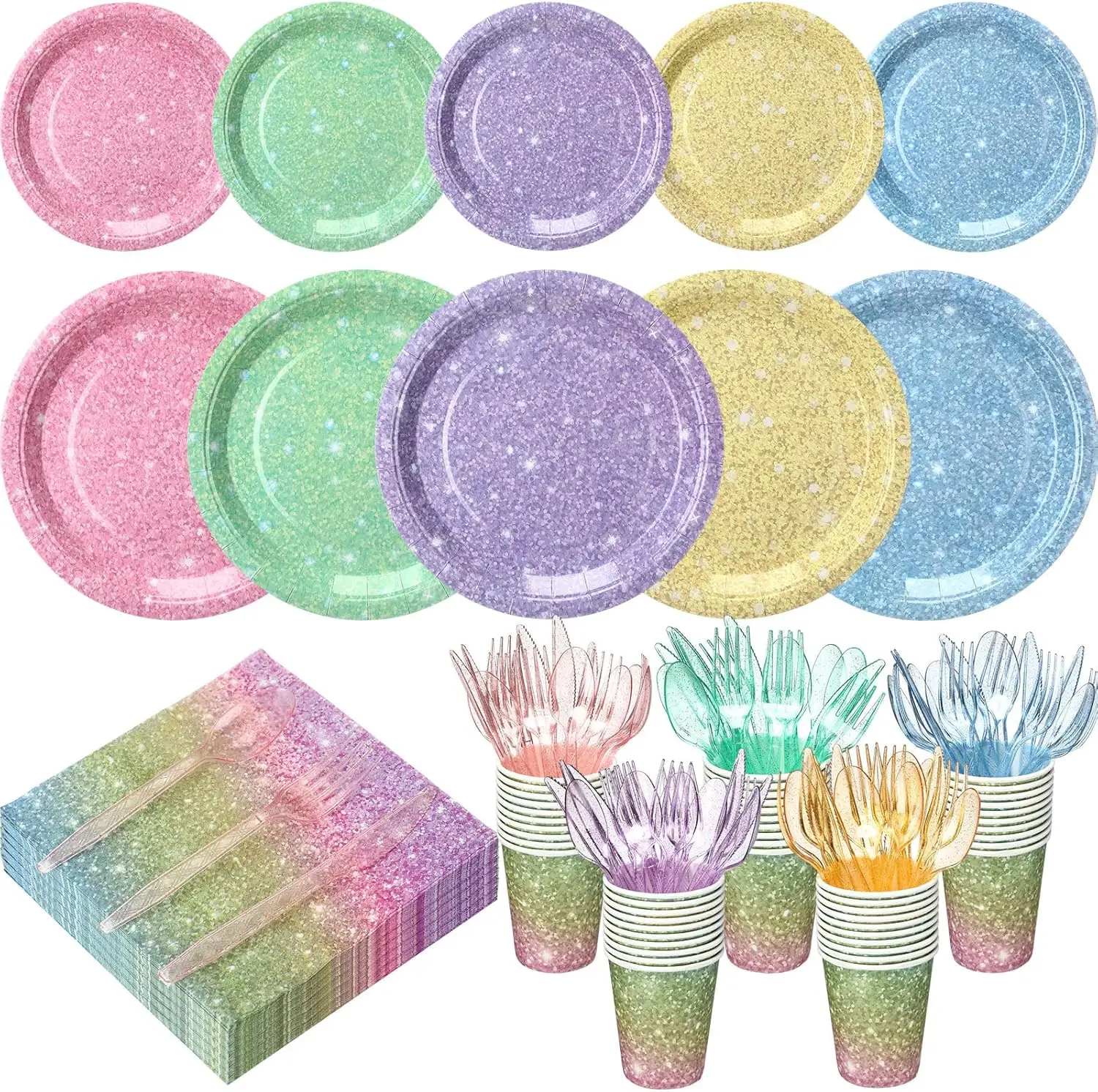 175 Pcs Pastel Rainbow Holographic Print Party Supplies Guests Disposable Dinnerware Set Include Paper Plates, Napkins,
175 Pcs Pastel Rainbow Holographic Print Party Supplies Guests Disposable Dinnerware Set Include Paper Plates, Napkins,