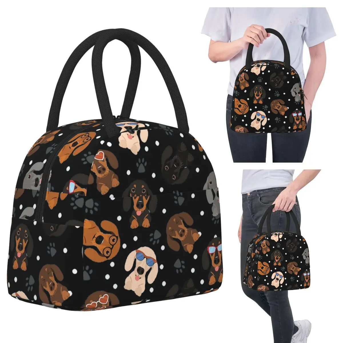Happy Dachshund Sausage Dogs Insulated Lunch Bag for Women Office Cooler Thermal Food Box Tote Portable Lunch Boxes Container
Happy Dachshund Sausage Dogs Insulated Lunch Bag for Women Office Cooler Thermal Food Box Tote Portable Lunch Boxes Container