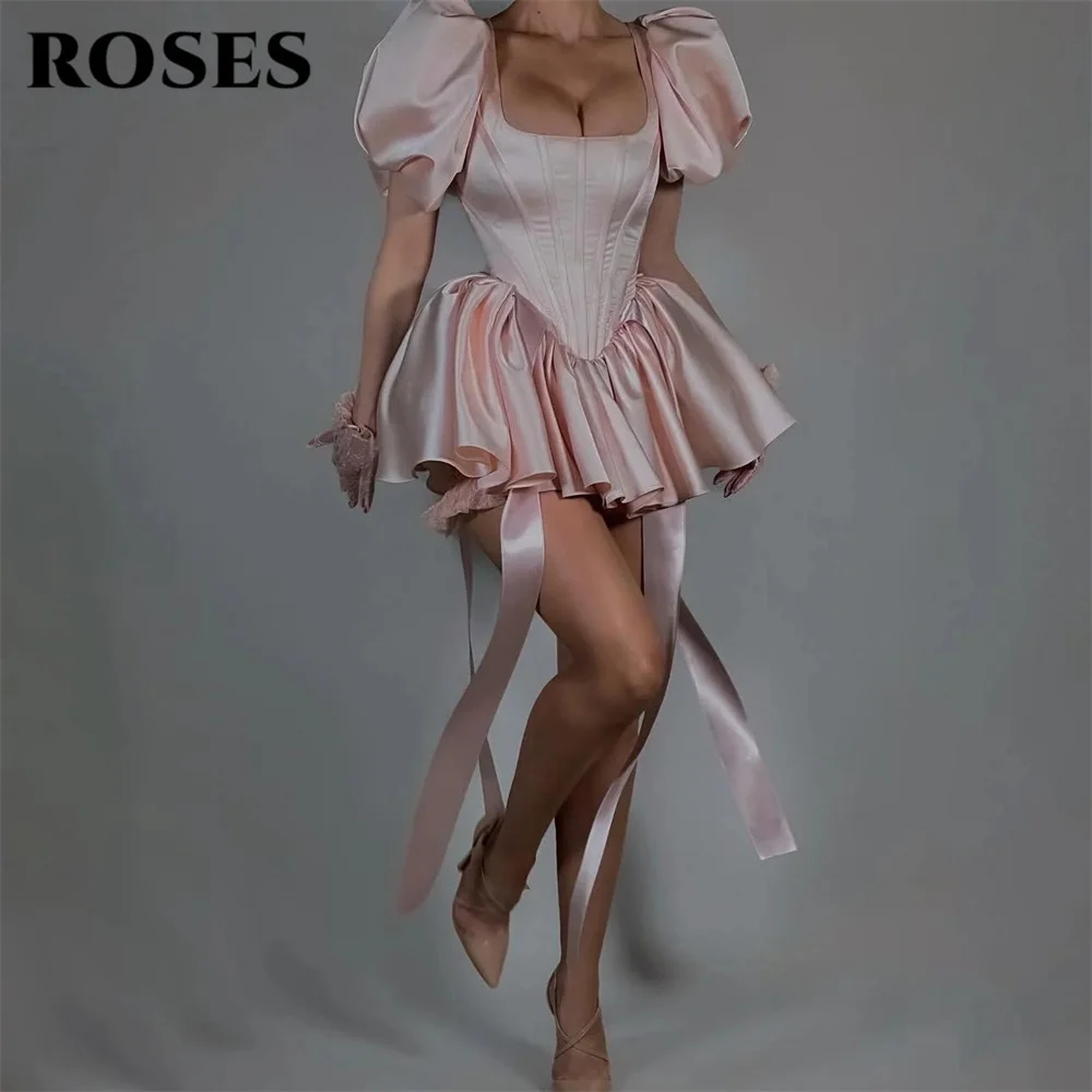 ROSES Pink Formal Gown Square Neck Off the Shoulder Prom Dresses Puffed Sleeve Mini Evening Dress Sweet Modern Style Customized
ROSES Pink Formal Gown Square Neck Off the Shoulder Prom Dresses Puffed Sleeve Mini Evening Dress Sweet Modern Style Customized