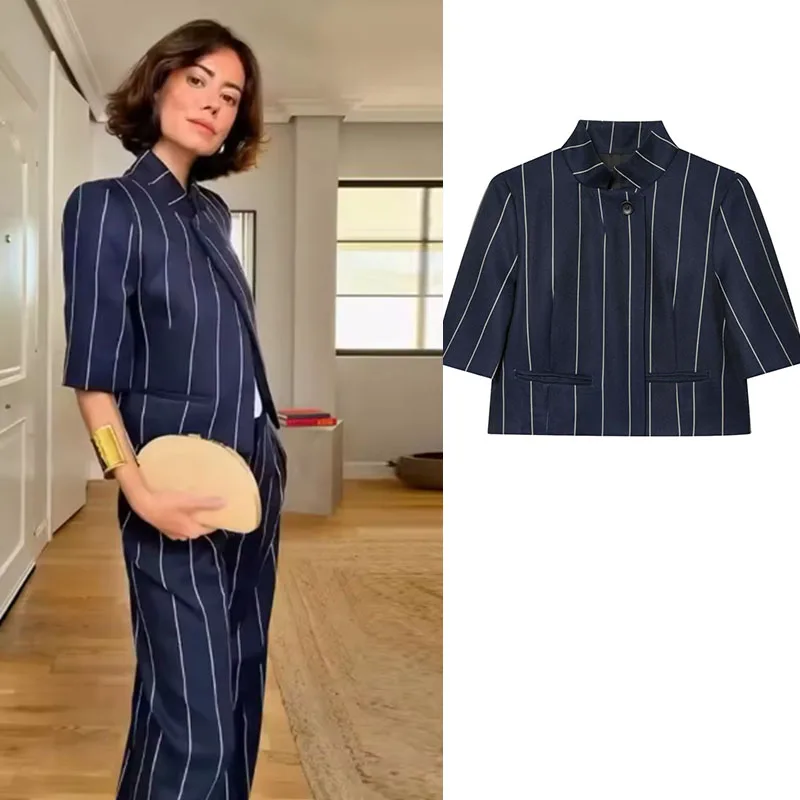 2026 Summer Elegant Office Casual Fashion Blazer Short-Sleeved Striped Cropped Blazer Jacket Short Coat
2026 Summer Elegant Office Casual Fashion Blazer Short-Sleeved Striped Cropped Blazer Jacket Short Coat