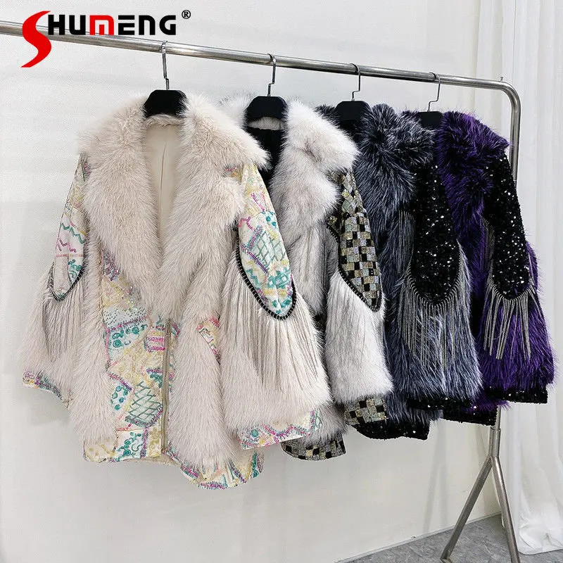 New Winter Clothes Women's Faux Toka Fur Integrated Coat Fashion Patchwork Tassel Sequin Warm Lamb Wool Fur Jacket Outwear
New Winter Clothes Women's Faux Toka Fur Integrated Coat Fashion Patchwork Tassel Sequin Warm Lamb Wool Fur Jacket Outwear