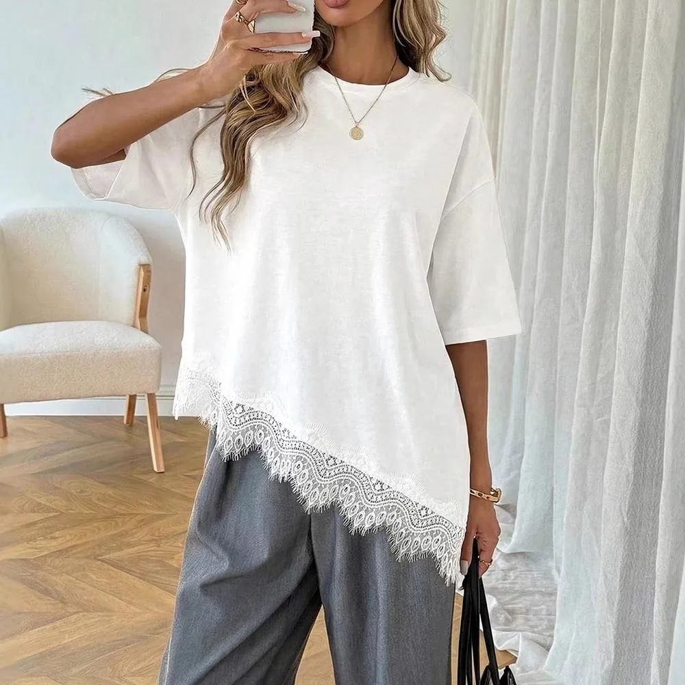 New Elegant Lace Patchwork T-shirt Leopard Print Middle Sleeve Loose Fit T-Shirt O-Neck Casual Women's T-Shirt Summer
New Elegant Lace Patchwork T-shirt Leopard Print Middle Sleeve Loose Fit T-Shirt O-Neck Casual Women's T-Shirt Summer