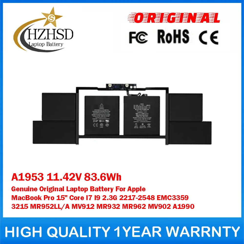 A1953 11.42V 83.6Wh Genuine Original Laptop Battery For Apple MacBook Pro 15" Core I7 I9 2.3G 2217-2548 EMC3359 MR952LL/A MV912
A1953 11.42V 83.6Wh Genuine Original Laptop Battery For Apple MacBook Pro 15" Core I7 I9 2.3G 2217-2548 EMC3359 MR952LL/A MV912