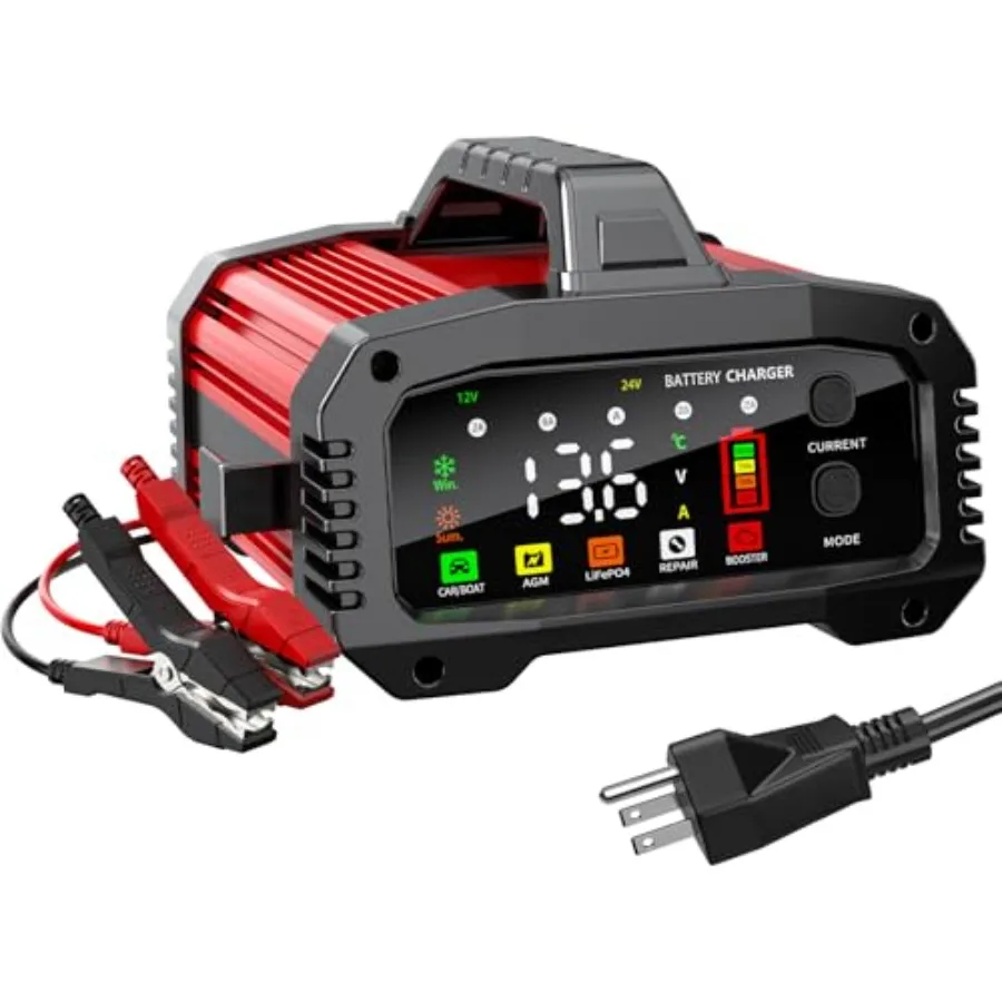 Smart car battery charger 0-25A for automotive use, ABS plastic, black, temperature-compensated dual-voltage 12V/24V compatibil
Smart car battery charger 0-25A for automotive use, ABS plastic, black, temperature-compensated dual-voltage 12V/24V compatibil
