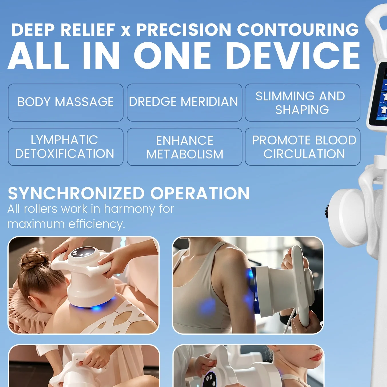 MYOslim Vertical 6-Handle Roller Massage System with Smart Touch Screen for Full-Body Shaping & Muscle Relaxation
MYOslim Vertical 6-Handle Roller Massage System with Smart Touch Screen for Full-Body Shaping & Muscle Relaxation