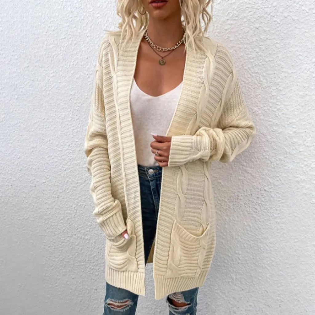 Women's Mid-Length Twist Jacquard Knitted Sweater Cardigan European American Style Autumn Winter Buttonless Lazy Jacket
Women's Mid-Length Twist Jacquard Knitted Sweater Cardigan European American Style Autumn Winter Buttonless Lazy Jacket