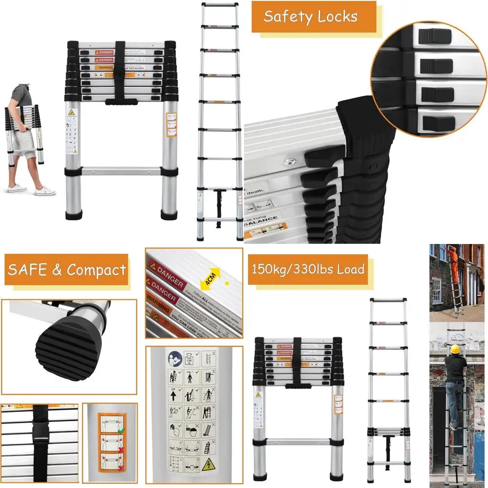 Алюминиевая телескопическая лестница, удлинитель 8,5 футов, 8-ступенчатая складная, грузоподъемность 330 фунтов, регулируемая высота, портативная складная для дома U
Алюминиевая телескопическая лестница, удлинитель 8,5 футов, 8-ступенчатая складная, грузоподъемность 330 фунтов, регулируемая высота, портативная складная для дома U