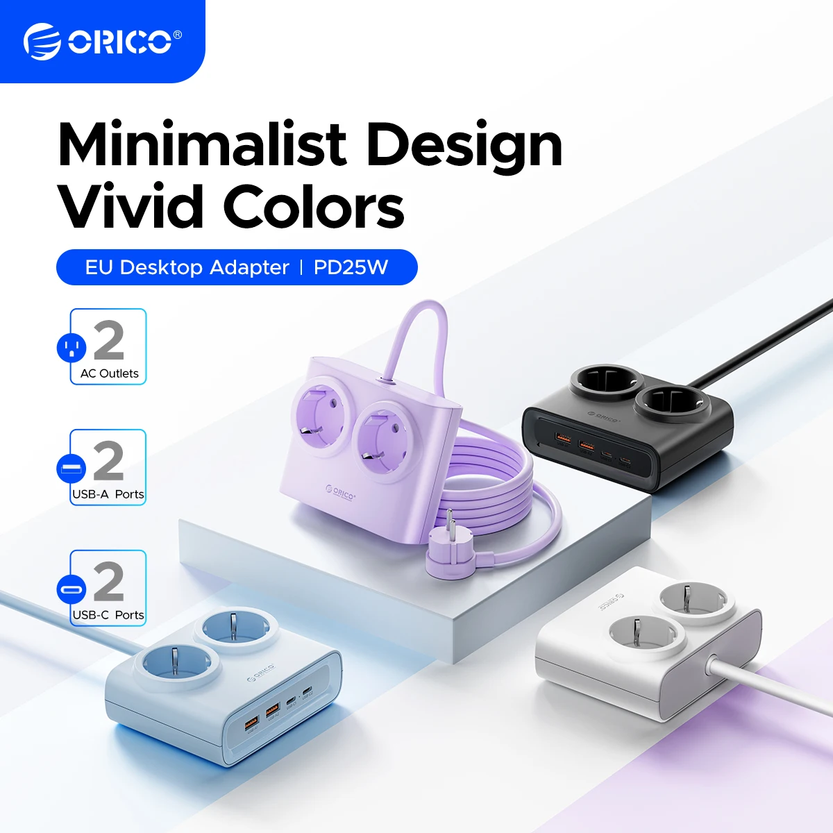 ORICO PD25W Desktop Power Strip with 2 Type-C Port 2 AC Outlets 2 USB-A Ports Charging Station for Phones And Electronics
ORICO PD25W Desktop Power Strip with 2 Type-C Port 2 AC Outlets 2 USB-A Ports Charging Station for Phones And Electronics