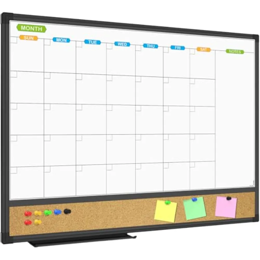 Magnetic Calendar Whiteboard and Bulletin Corkboard Combination, Combo Board 24 x 18 Inch, Black Aluminum Frame Wall Mounted Bo
Magnetic Calendar Whiteboard and Bulletin Corkboard Combination, Combo Board 24 x 18 Inch, Black Aluminum Frame Wall Mounted Bo