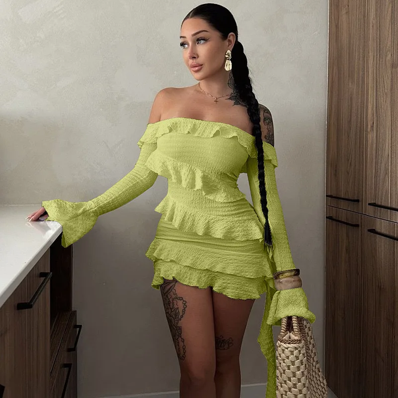 Hot Selling European and American Hot Selling2025Autumn New Fashion Off-Shoulder Ruffle Bell Sleeve Ribbon Dress
Hot Selling European and American Hot Selling2025Autumn New Fashion Off-Shoulder Ruffle Bell Sleeve Ribbon Dress