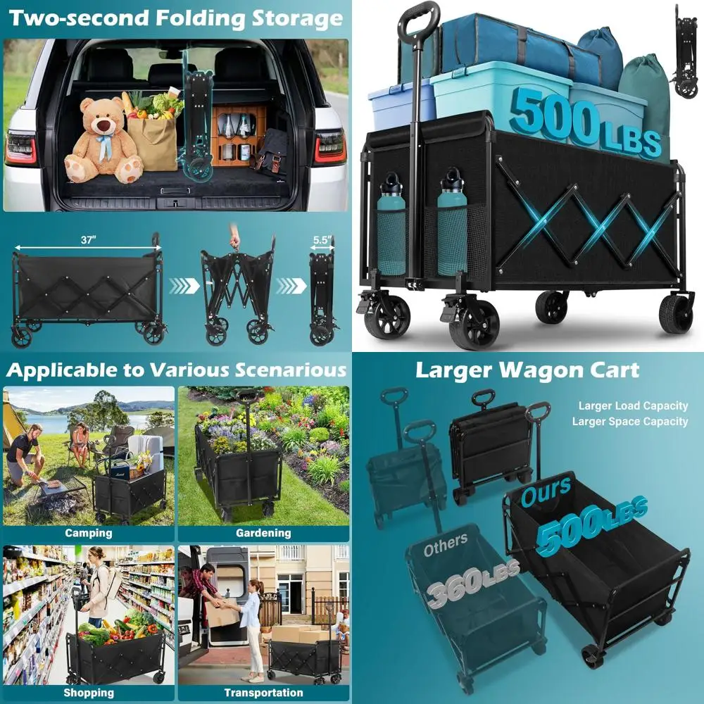 All-Terrain Portable Folding Utility Wagon - 500 lbs Capacity for Outdoor, Camping, and Grocery Shopping (Black)
All-Terrain Portable Folding Utility Wagon - 500 lbs Capacity for Outdoor, Camping, and Grocery Shopping (Black)