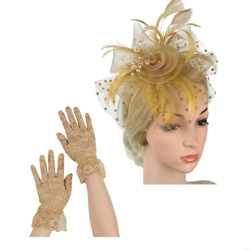 Elegant Lace Veil Fascinator Hat and Wrist Lace Gloves Set Hair Decoration for Bridal Weddings Party and Receptions Y166
Elegant Lace Veil Fascinator Hat and Wrist Lace Gloves Set Hair Decoration for Bridal Weddings Party and Receptions Y166