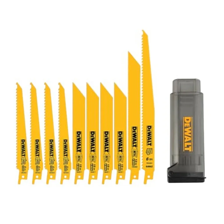 Reciprocating Saw Blades, 10 Piece Bi-Metal Combination Set with Case, Various Sizes 6 In to 9 In, Longer Life DW4898
Reciprocating Saw Blades, 10 Piece Bi-Metal Combination Set with Case, Various Sizes 6 In to 9 In, Longer Life DW4898