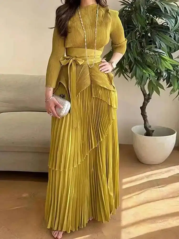Set Pleated Two-piece For Women Turtleneck Lace-up Gathered Waist Tops With Irregular Lantern Skirt 2024 New BIR4
Set Pleated Two-piece For Women Turtleneck Lace-up Gathered Waist Tops With Irregular Lantern Skirt 2024 New BIR4