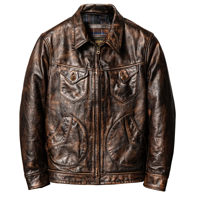 Brown Autumn Leather Jacket Men Retro Vintage Style Plus Size 5XL Genuine Natural Cowhide Four Pockets Leather Coat
Brown Autumn Leather Jacket Men Retro Vintage Style Plus Size 5XL Genuine Natural Cowhide Four Pockets Leather Coat