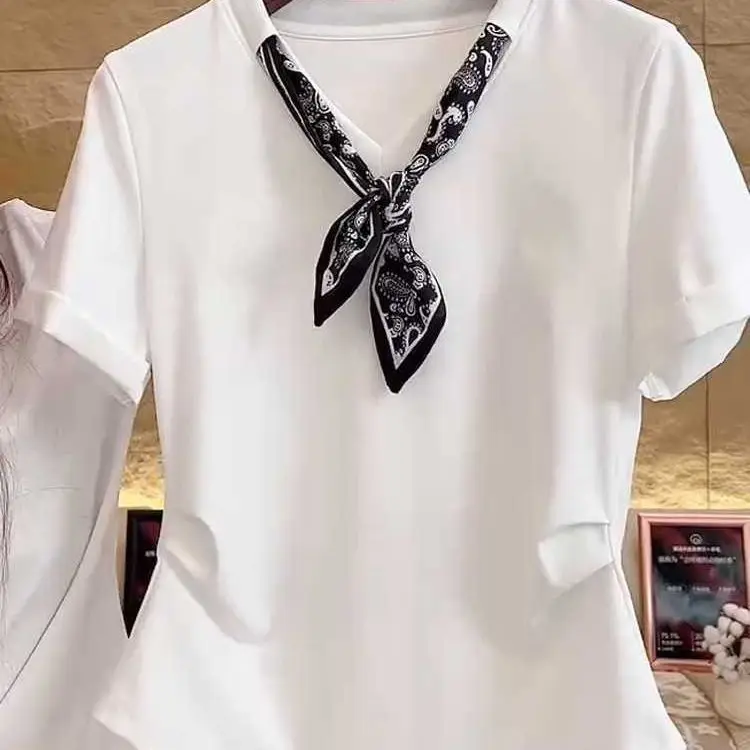 Plus-size women's summer new arrival sweet style solid color loose slimming scarf spliced short-sleeve T-shirt
Plus-size women's summer new arrival sweet style solid color loose slimming scarf spliced short-sleeve T-shirt