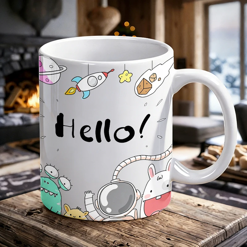 Space Cartoon "Hello!" Ceramic Mug Kids Astronaut Alien Coffee Cup, Milk Cup, Drinking Cup, Gift for Friends, Fade-Resistant
Space Cartoon "Hello!" Ceramic Mug Kids Astronaut Alien Coffee Cup, Milk Cup, Drinking Cup, Gift for Friends, Fade-Resistant
