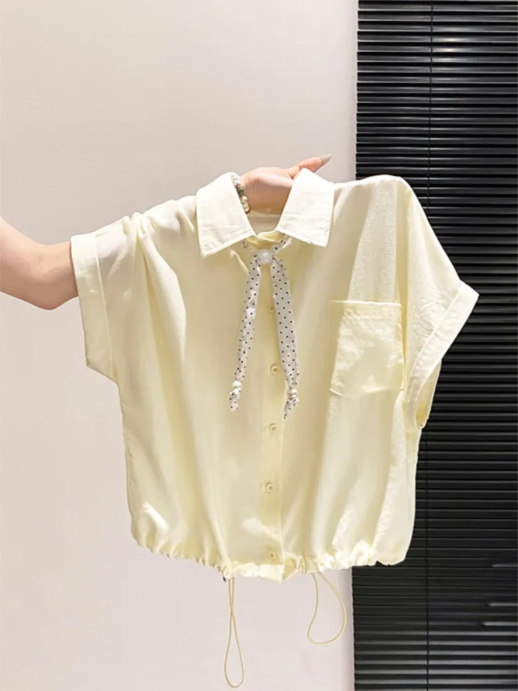 Summer New Women's Drawstring Waist Short Sleeve Shirt Polka Dot Ribbon Loose Slimming Top Korean Style Cotton Blend
Summer New Women's Drawstring Waist Short Sleeve Shirt Polka Dot Ribbon Loose Slimming Top Korean Style Cotton Blend