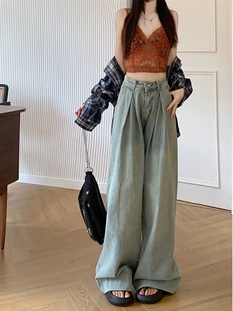 Летние джинсы женские с высокой талией и широкими штанинами винтажная уличная одежда мешковатые Y2K оверсайз свободный крой американский ретро шик модный синий черный 
Летние джинсы женские с высокой талией и широкими штанинами винтажная уличная одежда мешковатые Y2K оверсайз свободный крой американский ретро шик модный синий черный