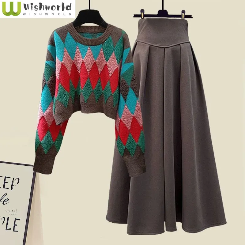 Spring Leisure Set Women's 2023 New Korean Retro Style Knitted Sweater High Waist Dress Two Piece Set Fashion
Spring Leisure Set Women's 2023 New Korean Retro Style Knitted Sweater High Waist Dress Two Piece Set Fashion
