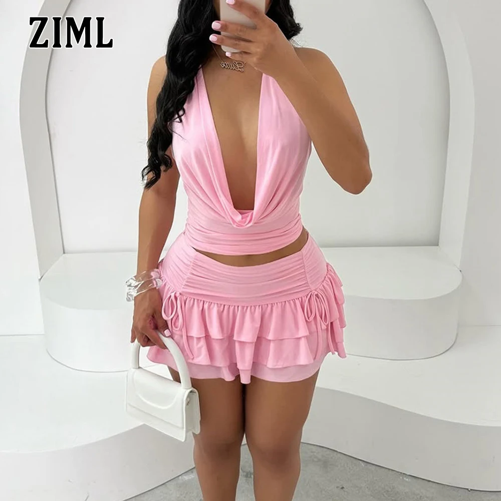 ZIML Folds Sexy Two Piece Sets for Women Halter Sleeveless Backless Tops High Waist Mini Skirt Chic Elegant Set Female Fashion
ZIML Folds Sexy Two Piece Sets for Women Halter Sleeveless Backless Tops High Waist Mini Skirt Chic Elegant Set Female Fashion