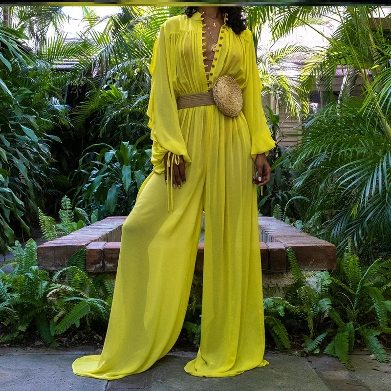 Women's Wide Leg Jumpsuit Long Sve Chiffon Monocomatic High Waist Pants Street Sle Summer Faion One-Piece Suit
Women's Wide Leg Jumpsuit Long Sve Chiffon Monocomatic High Waist Pants Street Sle Summer Faion One-Piece Suit
