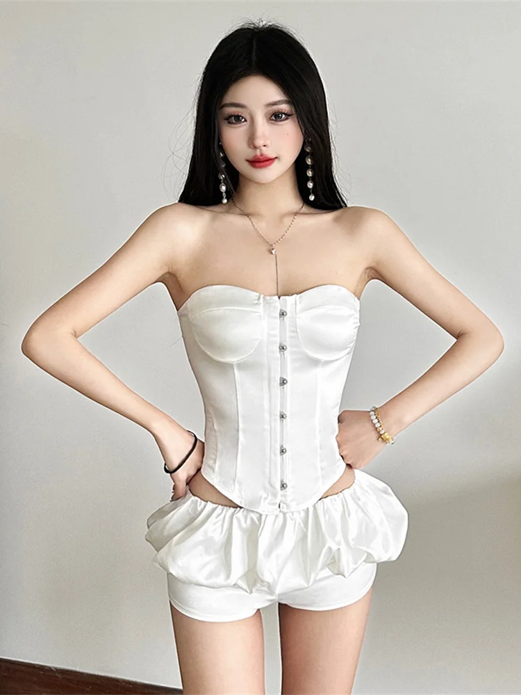 Nibber Sexy Frenulum Woman 2 Piece Set Bandeau Concealed Buckles Tops+Mini Ruffles Shorts Hottie Party Midnight Matching Suit
Nibber Sexy Frenulum Woman 2 Piece Set Bandeau Concealed Buckles Tops+Mini Ruffles Shorts Hottie Party Midnight Matching Suit