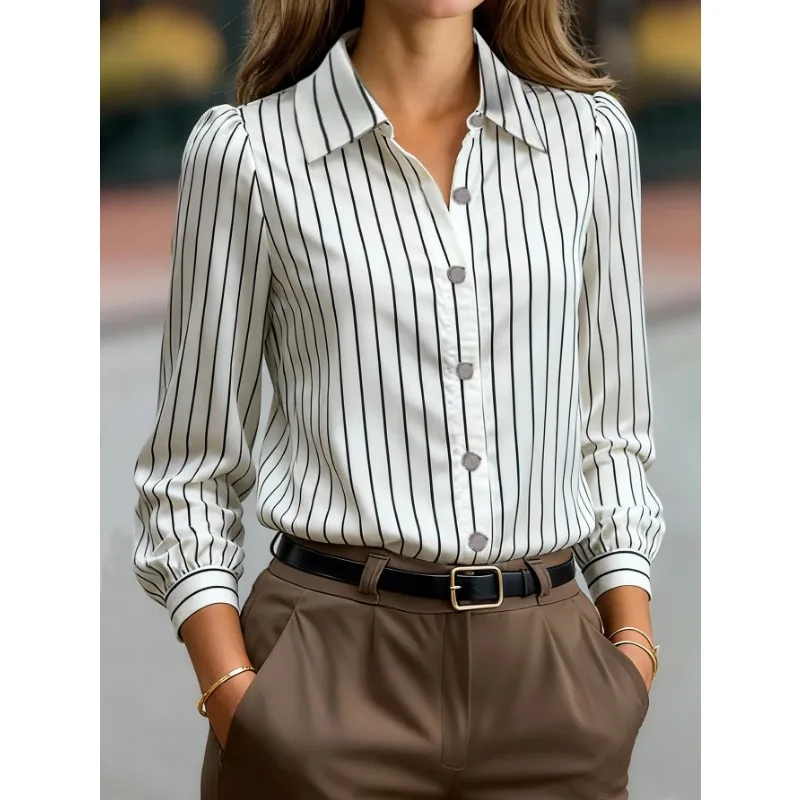 Women's Classic Black & White Striped Shirt Office Casual Long Sleeve Button-Down Collared Blouse
Women's Classic Black & White Striped Shirt Office Casual Long Sleeve Button-Down Collared Blouse