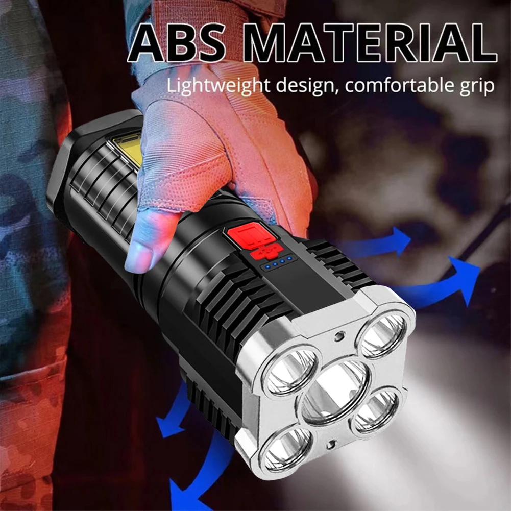 Перезаряжаемый USB-фонарь LED+COB для кемпинга и походов с индикатором заряда, 4 режима, высокая яркость, уличный инструмент
Перезаряжаемый USB-фонарь LED+COB для кемпинга и походов с индикатором заряда, 4 режима, высокая яркость, уличный инструмент