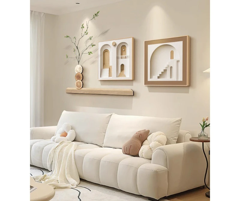 Cream log wind sofa background wall hanging paintings living room decoration dining room combination murals
Cream log wind sofa background wall hanging paintings living room decoration dining room combination murals