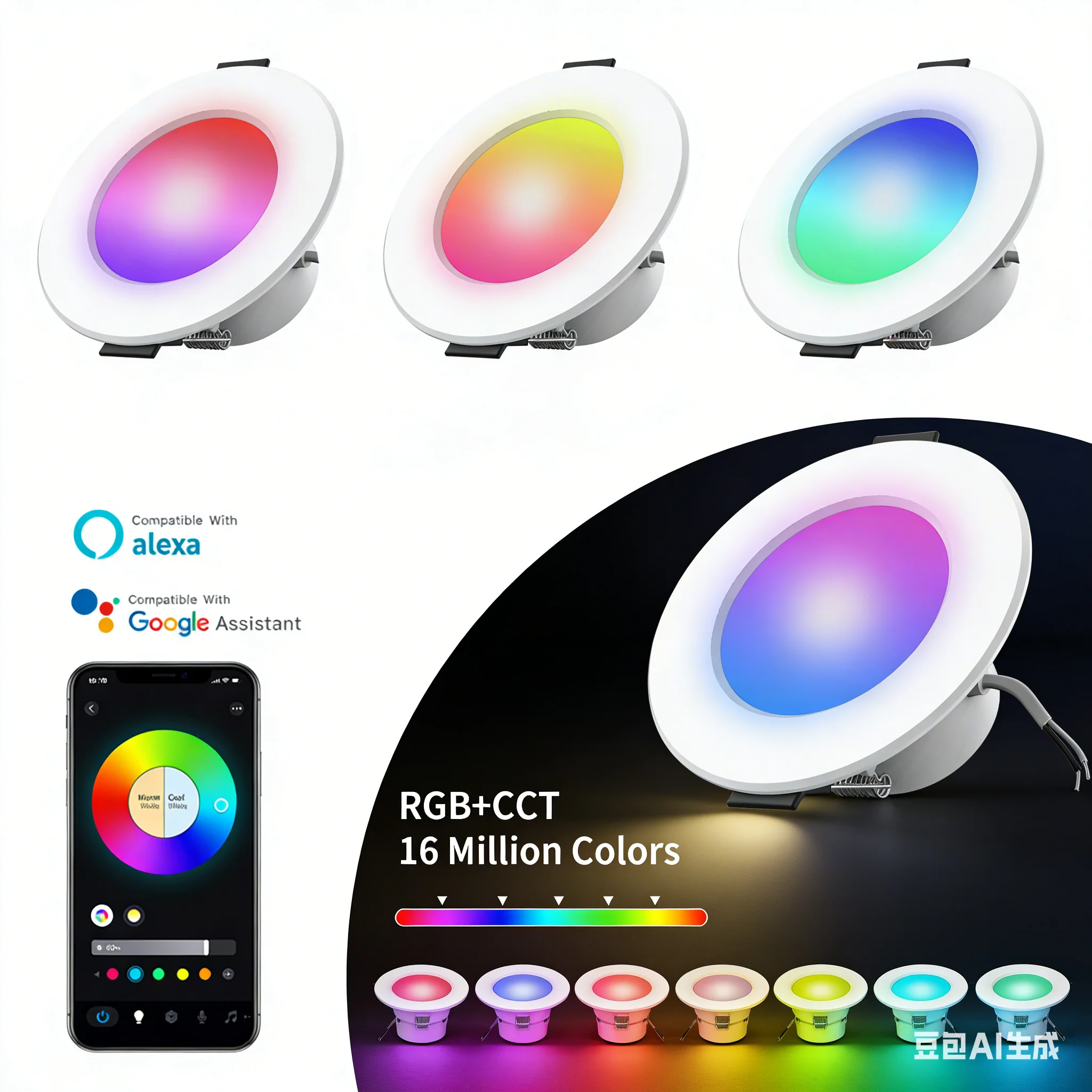 Smart LED Downlight Wifi Bluetooth RGB Color Control Compatible with Alexa Google Home App Remote 5W 75-105mm 2.5inch 100-240V
Smart LED Downlight Wifi Bluetooth RGB Color Control Compatible with Alexa Google Home App Remote 5W 75-105mm 2.5inch 100-240V